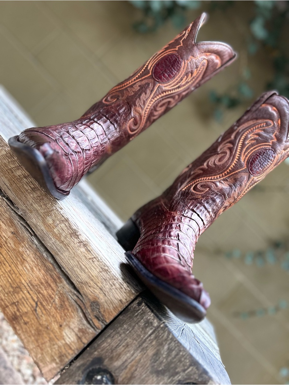 Montana’s Bronze Exotic Authentic Croc Tail Cowboy Boots Size 7.5 D Snip Toe - Picture 2 of 14